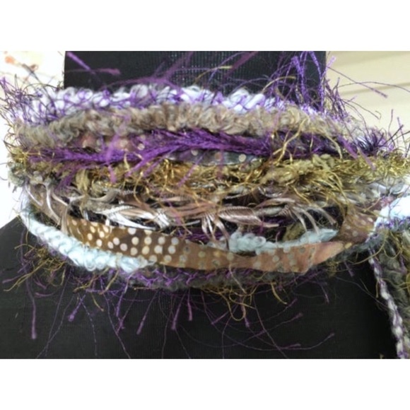HANDMADE Necklace Scarf Lagoon Boho Fringe Eyelash Yarn Batik Fabric - Picture 2 of 4